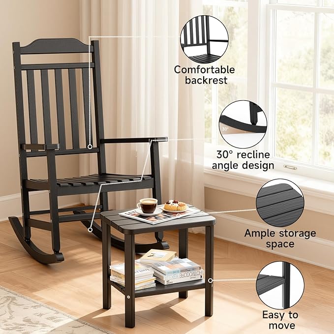 5 Piece Outdoor Rocking Bistro Set, Rocking Chairs Outdoor Furniture, Resin Waterproof Sun-Proof Patio Furniture Set for Garden, Pool, Backyard（5, Black） - Image 5