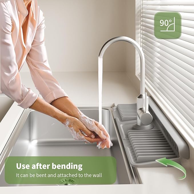 Faucet Mat for Kitchen Sink, 2025 New Silicone Sink Splash Guard, 7°Slope Fast - Image 3