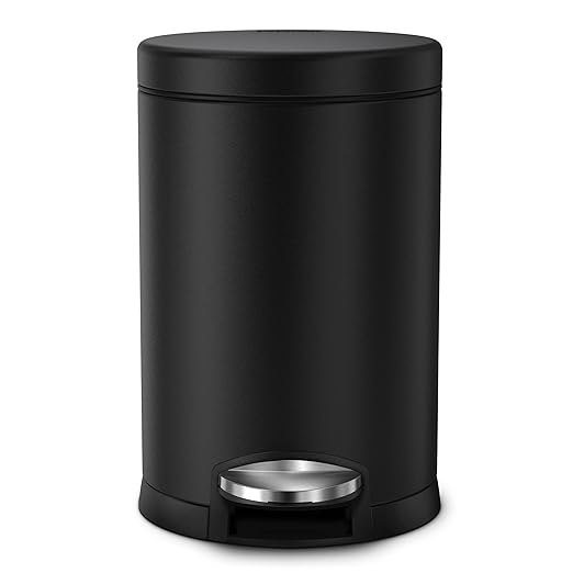 simplehuman 4.5 Liter / 1.2 Gallon Round Bathroom Step Trash Can, Matte Black - Image 2