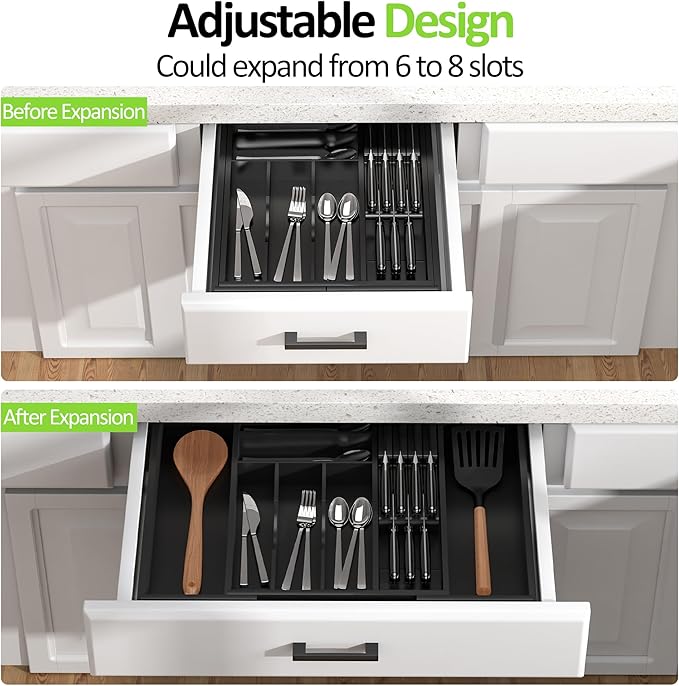 Bamboo Kitchen Drawer Organizer, Expandable Silverware Organizer - Image 2