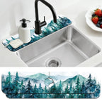 2 Pcs Kitchen Sink Splash Guard Faucet Mats Watercolor Forest Pattern Faucet Mat by CONCHLERY%E6%97%97%E8%88%B0%E5%BA%97