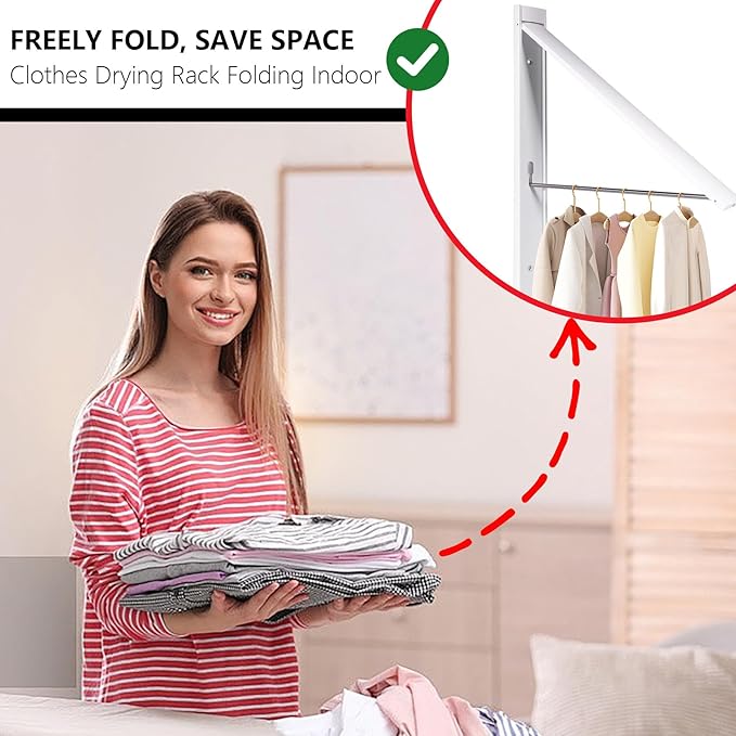 Retractable Clothes Drying Rack，Space Saver Wall Mounted Folding Hanger - Image 5