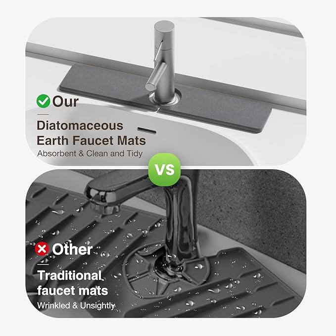20" x 4" Stone Faucet Mat for Kitchen Sink, Quick Drying Diatomite Sink Tray - Image 6
