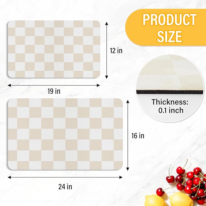 Checkered Dish Drying Mat for Kitchen Counter Coffee Mat Bar Accessories - Image 2