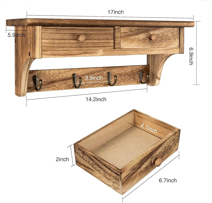 Emfogo Coat Hooks Mounted, Rustic Wood Coat Rack Mount Shelf - Image 7