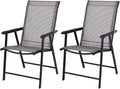 Giantex Set of 2 Patio Folding Chairs, Outdoor Chairs with Armrest, Portable Dining Chairs for Porch Camping Pool Beach Deck Lawn Garden, 2-Pack Patio Sling Chairs, Metal Frame, Grey by Giantex
