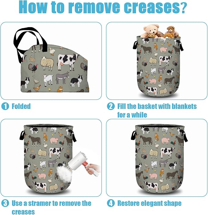 Funny Farm Animal Laundry Basket, Laundry Hamper Collapsible Oxford Cloth - Image 5
