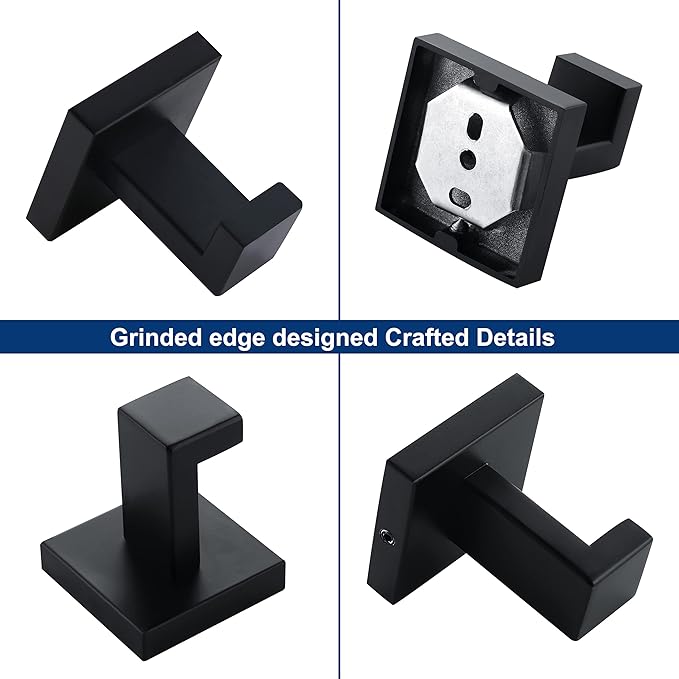Towel Hooks for Bathrooms, Matte Black Towel Hook for Kitchen Bathroom - Image 7