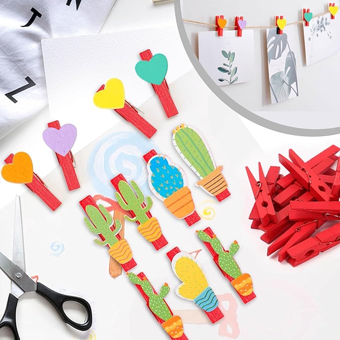50PCS Colored Wooden Clothespins, 2.9inch Red Clothes Pins - Image 5