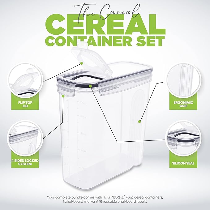 Utopia Kitchen Cereal Containers Storage Set – 2 Pack 4L Airtight Food Storage - Image 4