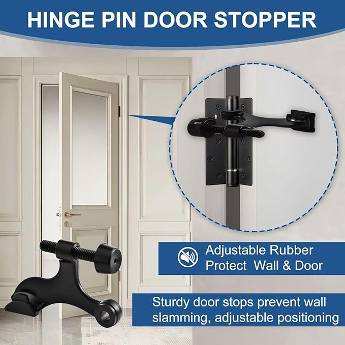 5 Pack Premium Hinge Pin Door Stopper Set, Adjustable Heavy Duty Door Stoppers - Image 3
