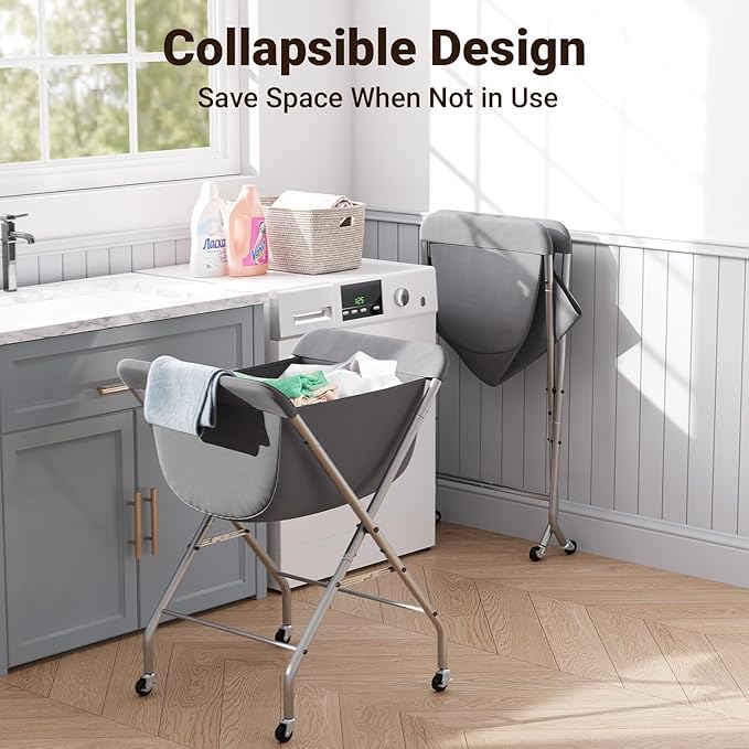 ELYKEN Laundry Cart with Wheels, 33”H Easy Rolling Laundry Hamper with - Image 5
