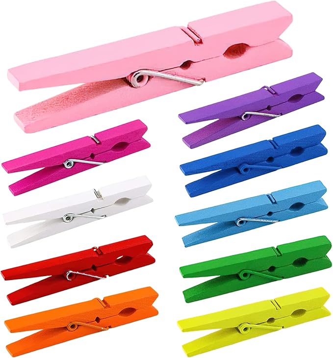 Clothes Pins, Colored Clothespins 50 PCS 2.9" Natural Birchwood Close Pins by LOTIMOYIA
