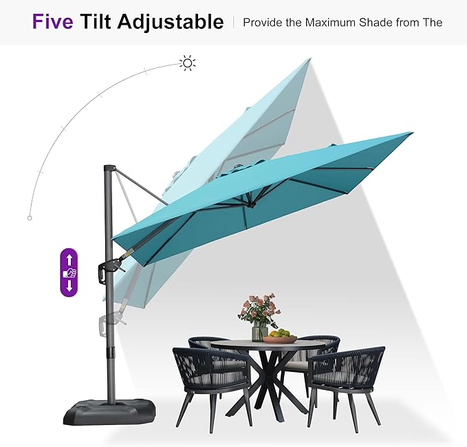 PURPLE LEAF Cantilever Umbrella with Base 9 Feet Patio Outdoor Aluminum Offset Umbrella with 360-degree Rotation for Garden Deck Pool Patio Turquoise Blue - Image 7
