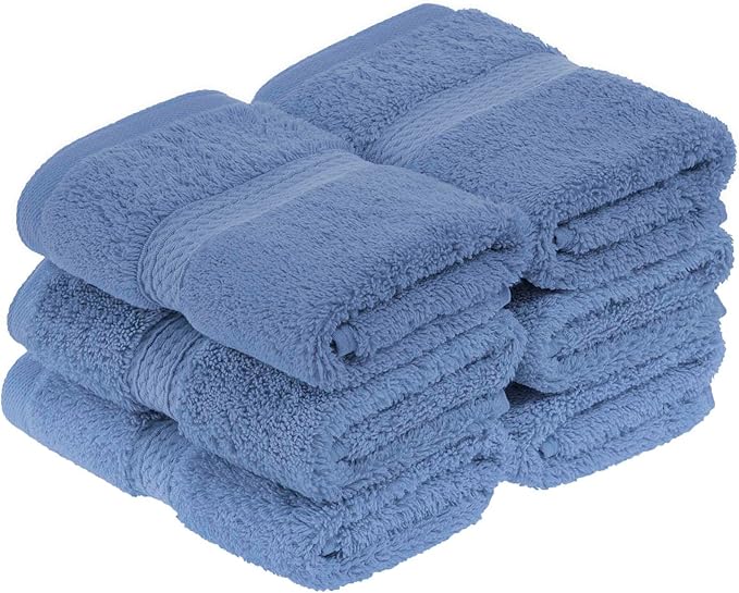 SUPERIOR Solid Egyptian Cotton Hand Towel Set, Denim Blue - Image 2
