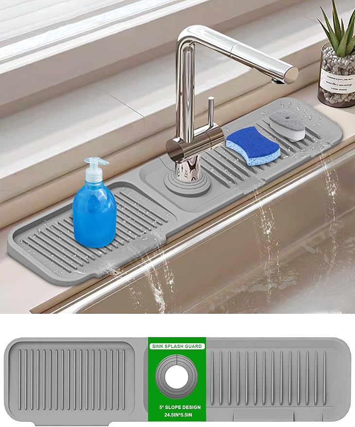 Kitchen Sink Splash Guard, 5°Slope Draining Mat by Tinlaviy