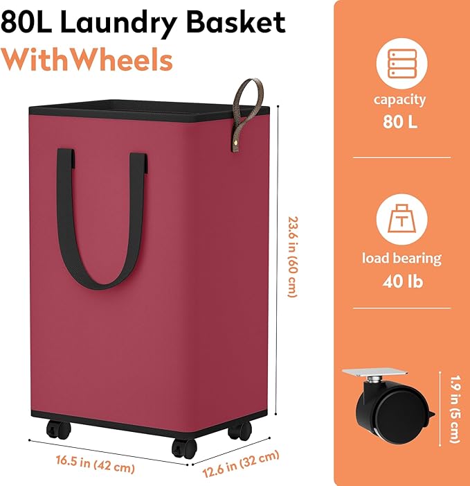 Laundry Basket with Wheels, Collapsible Laundry Baskets, Laundry Hamper with - Image 4
