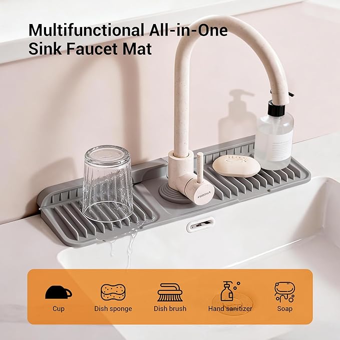 Faucet Mat for Kitchen Sink, 17.7"X5.5" Silicone Sink Splash Guard - Image 2