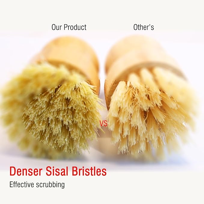 Bamboo Vegetable Brush Set, Natural Bristle Dish Brush - Image 5