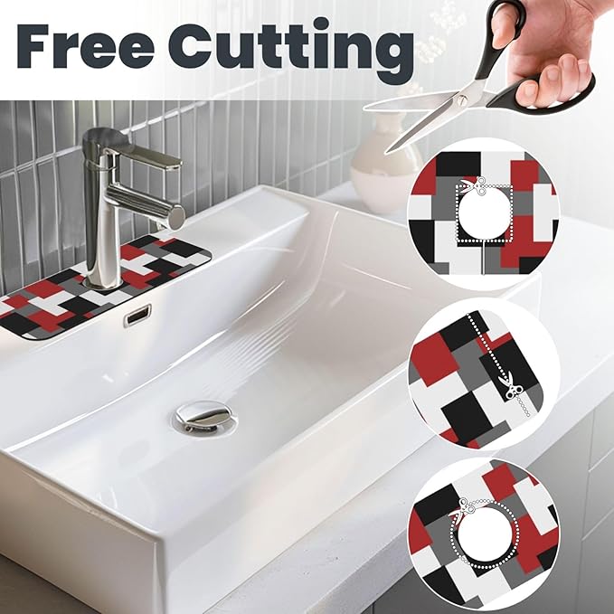 Grey Black White Plaid Square Red 15" X 5.5" Kitchen Sink Splash Guard Faucet - Image 3