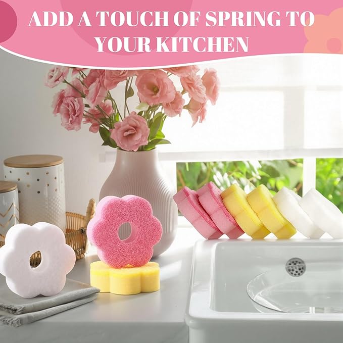 Tioncy 12 Pack Pink Flowers Sponges Bulk Spring Kitchen Decor Dual Sided - Image 5