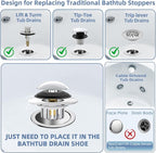 Universal 3 in 1 Bathtub Drain Stopper Bathtub Drain Hair Catcher, Pop-up Tub - Image 6