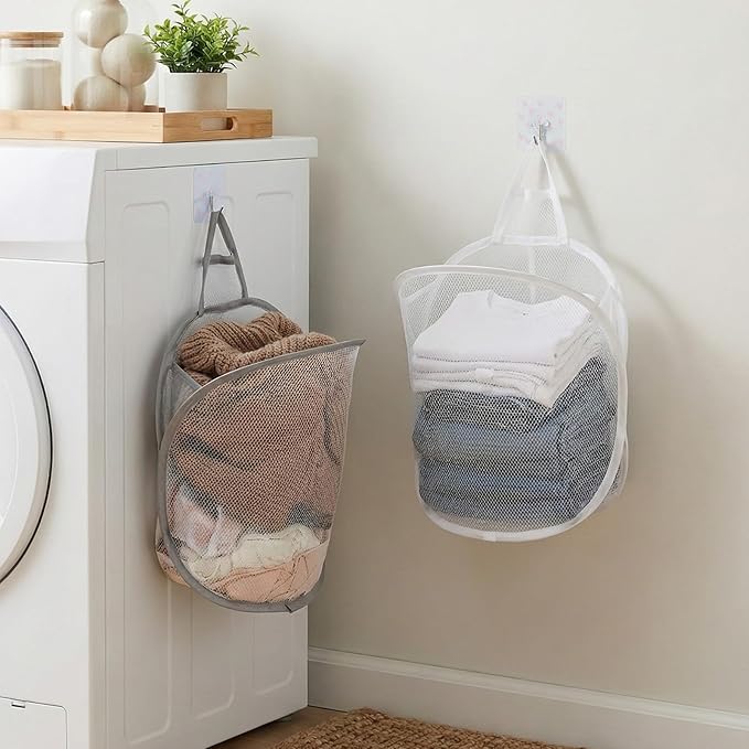 2 Pack Mesh Foldable Hanging Laundry Hamper, Small Wall Laundry Baskets - Image 7