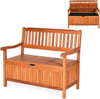 Tangkula Outdoor Wood Storage Bench Deck Box, Entryway Porch Storage Bench with Inner Removable Dust-Proof Lining & Portable Handles, Eucalyptus Wood Loveseat for Garden, Lawn, Balcony & Yard - Image 9