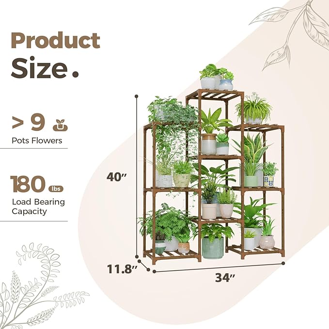 Bamworld Plant Stand Indoor Plants Shelf Outdoor Wood Plant Rack for 4 Tiers Large Flower Stand for Multiple Plants Ladder Plant Holder for Living Room Boho Home and Gardening - Image 6