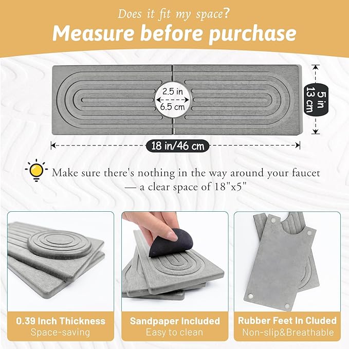 Diatomite Kitchen Sink Water Splash Guard, Modern Stylish Faucet Handle Drip - Image 2
