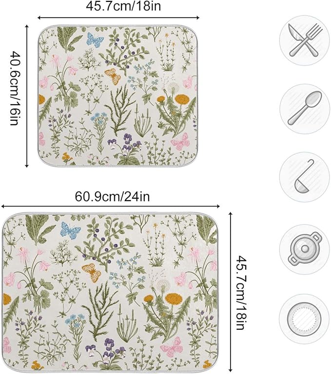 Herbs Flowers Botanical Butterfly Dish Drying Mat - Image 5