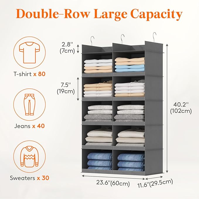 Lifewit Dual-Row Shelf Hanging Closet Organizer and Storage, Clothes Shelves - Image 2