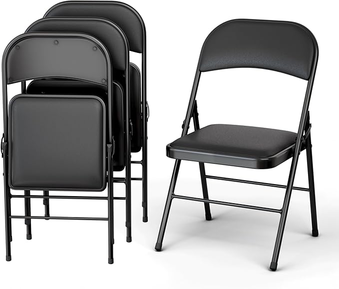 4 Pack Leather Chair | Foldable & Stackable | 350 lbs Capacity Steel Frame Seats for Indoor or Outdoor | Commercial Use Events Wedding Party Events Bulk Picnic Kitchen Dining - Black by OurModernSpace