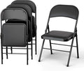 4 Pack Leather Chair | Foldable & Stackable | 350 lbs Capacity Steel Frame Seats for Indoor or Outdoor | Commercial Use Events Wedding Party Events Bulk Picnic Kitchen Dining - Black by OurModernSpace