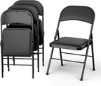 4 Pack Leather Chair | Foldable & Stackable | 350 lbs Capacity Steel Frame Seats for Indoor or Outdoor | Commercial Use Events Wedding Party Events Bulk Picnic Kitchen Dining - Black by OurModernSpace