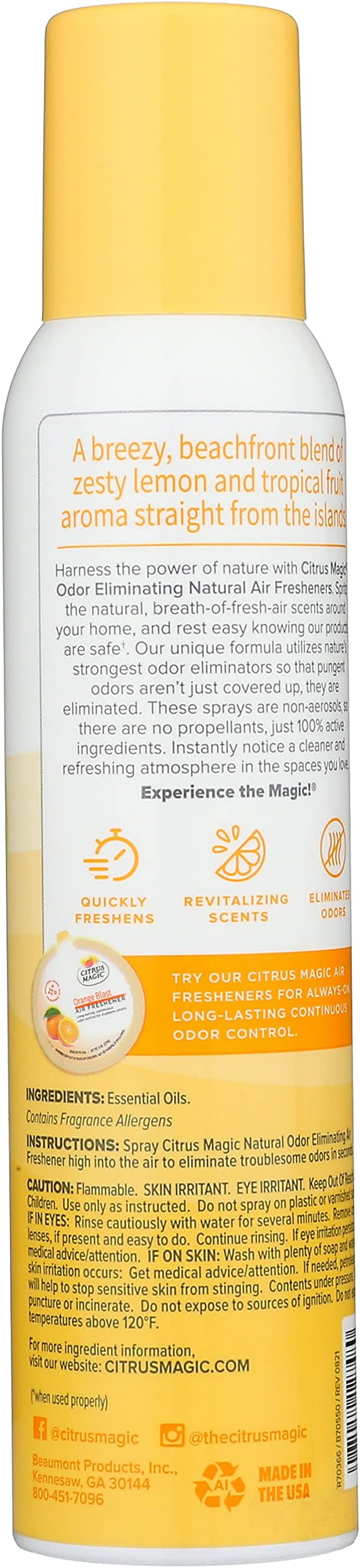 Citrus Magic Odor Eliminating Air Freshener Spray, Tropical Lemon - Image 2