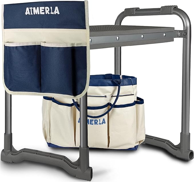 Aimerla Foldable Garden Kneeler Seat Heavy Duty [Upgraded Widened Thick Kneeling Pad] Garden Stool with Large Garden Tool Bags with Pockets - Portable Garden Bench Gardening Gifts for Parents by Aimerla