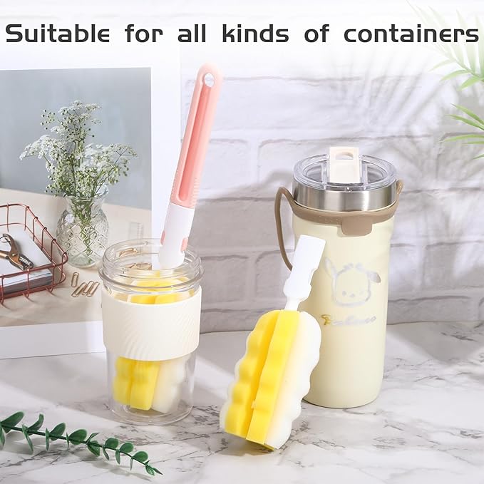 4 Pcs Bottle Brush Sponge, Cup Water Bottle Sponge Brush Cleaner, Detachable - Image 3