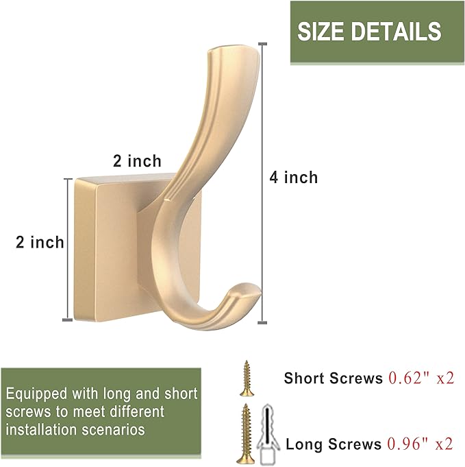 Gold Towel Hooks for Wall, Heavy Duty Thick Metal Bathroom Coat Hooks for - Image 6