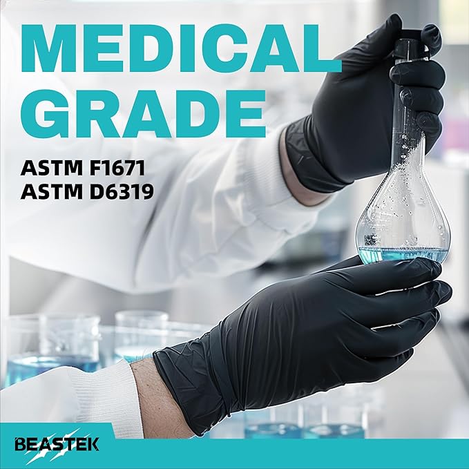 Beastek Black Disposable Nitrile Exam Gloves 100 Pcs 4Mil Chemical Resistant - Image 5