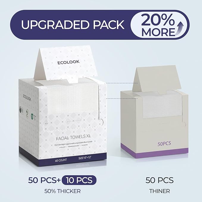ECOLOOK Disposable Face Towel XL-10"x12" Upgraded Thick Facial Towels, Ultra - Image 2