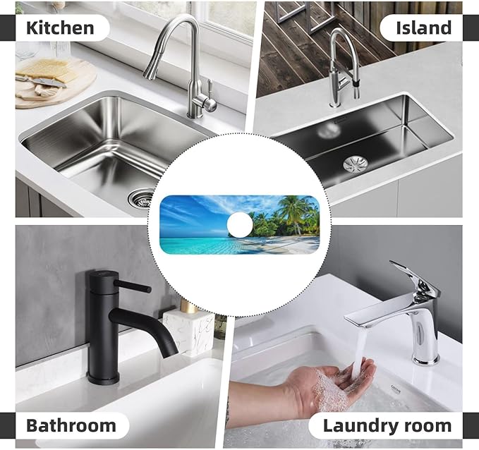 Beach Tropical Palm Tree Waves Travel Island Kitchen Sink Splash Guard Faucet - Image 7