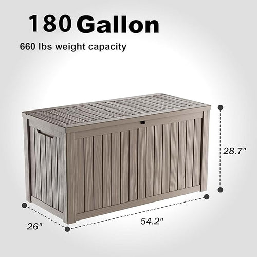 180 Gallon Outdoor Storage Box, Large Resin Deck Box for Patio Furniture Cushion Garden Tools, Waterproof and Lockable Design(Gray) - Image 2