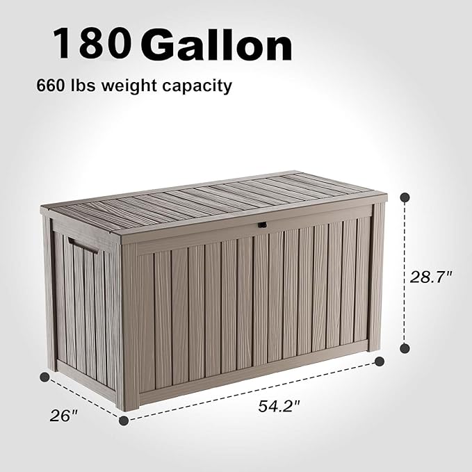 EasyUp 180 Gallon Outdoor Deck Box Waterproof, UV Resistant Resin Outdoor Storage Box with Hydraulic Rod for Delivery, Porch, Patio and Garden, Gray - Image 2