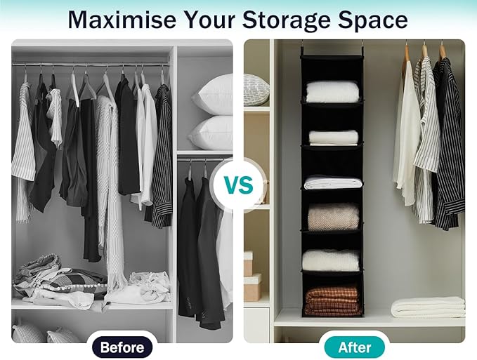 YOUDENOVA Hanging Closet Organizer, 6-Shelf Closet Hanging Storage Shelves - Image 4