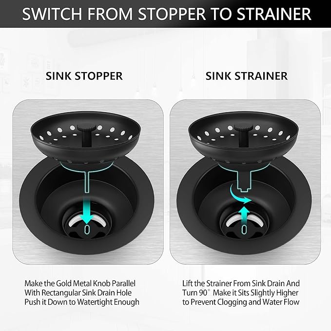 Black Sink Drain 3-1/2 Inch Matte Black Kitchen Sink Drain Strainer Assembly Kit - Image 4