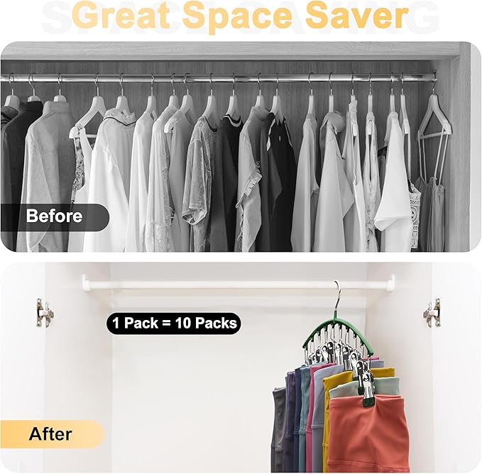 Legging Organizer for Closet, Metal Yoga Pants Hangers 1 Pack w/10 Clips Holds - Image 3