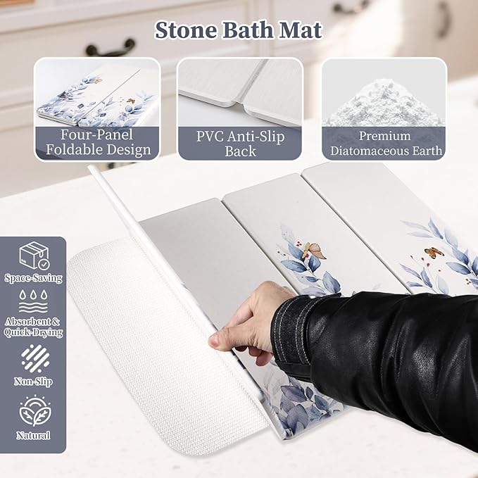 Large Stone Dish Drying Mat for Kitchen Counter, Foldable Diatomaceous Earth - Image 4