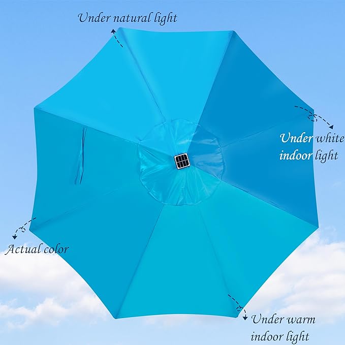 Blissun 9 ft Solar Umbrella, 32 LED Lighted Patio Umbrella, Table Market Umbrella, Outdoor Umbrella for Garden, Deck, Backyard, Pool and Beach (Light Blue) - Image 2