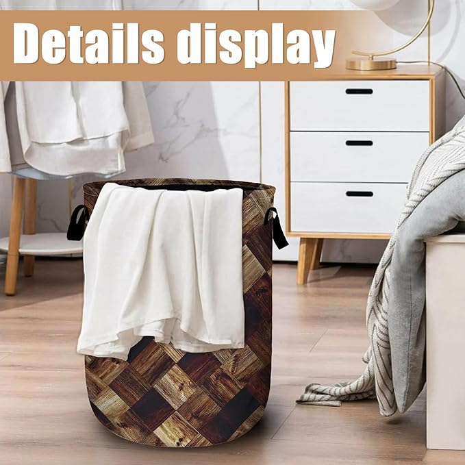 Wood Grain Laundry Basket, Foldable Tree Stump Laundry Hamper Tote Bag Dirty - Image 6